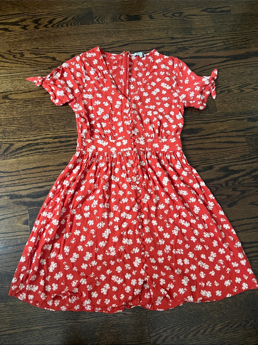 Madewell Red Floral V-Neck Mini Dress